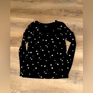 Cute Loft Black and white Heart Long Sleeve shirt size xsmall valentines shirt